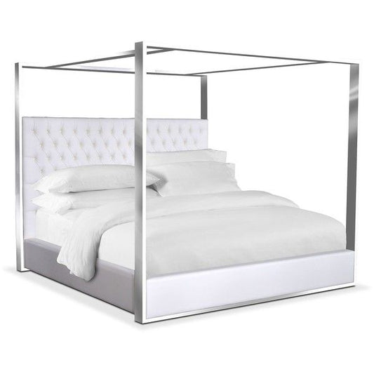 White Box Tufted Metal Canopy Bedroom Set